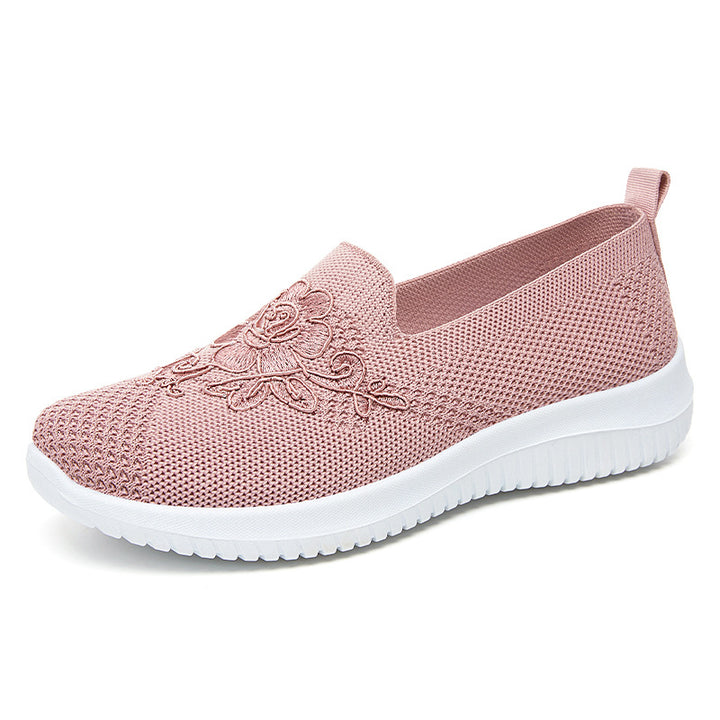 Damen nan eleganter Strick-Slipper mit floraler Stickapplikation, elastischem Einstieg und federleichter EVA-Laufsohle Drune