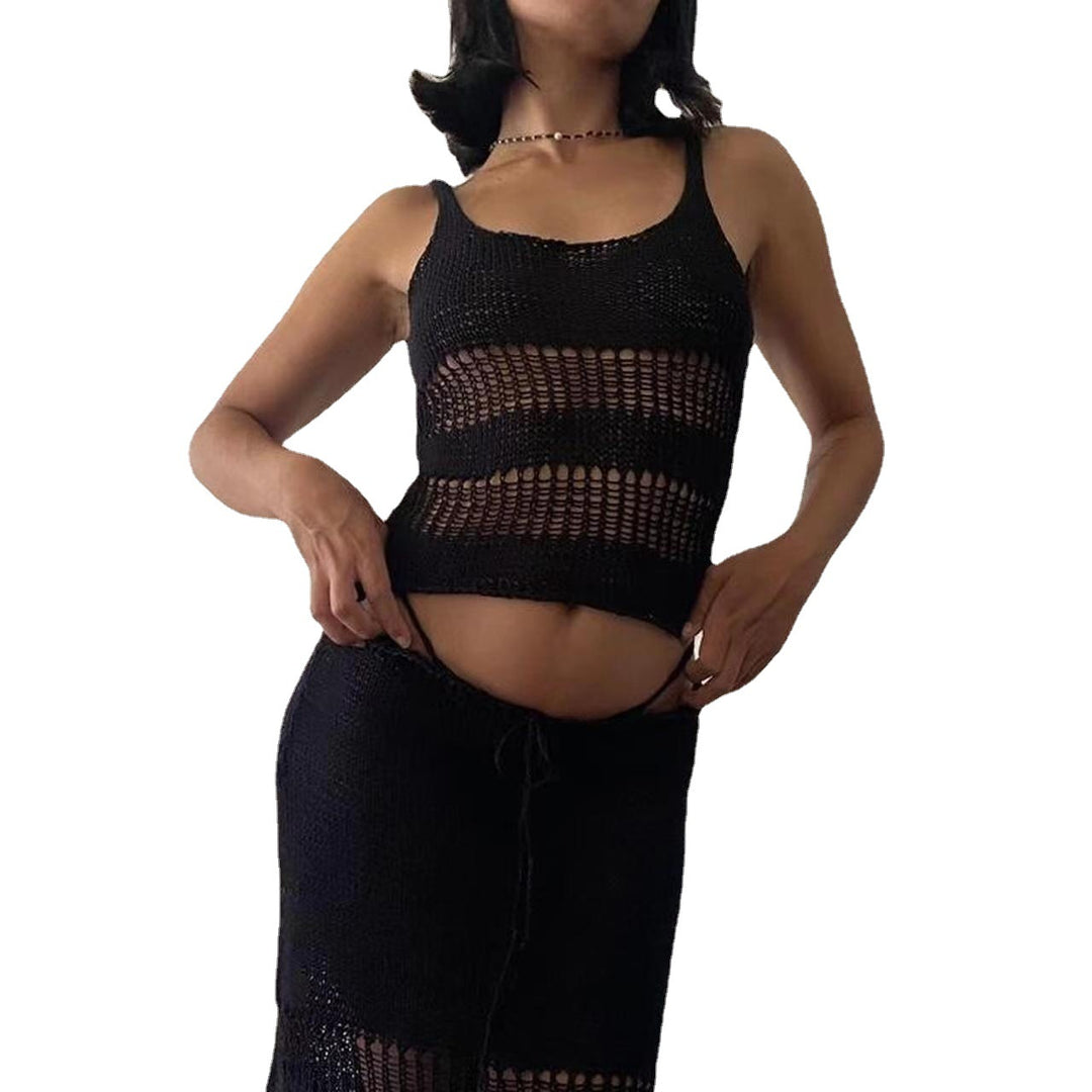 Damen gestricktes Crop-Top mit luftiger Netzstruktur Drune