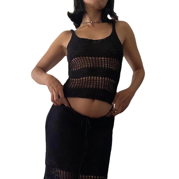 Damen gestricktes Crop-Top mit luftiger Netzstruktur Drune