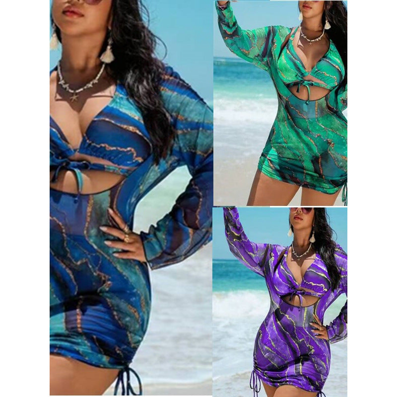 Damen Strandkleid mit transparenten Einsätzen und modischem Wickel-Design Drune
