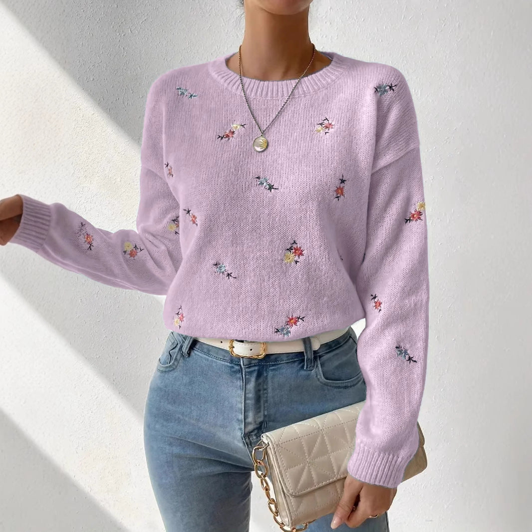 Damen festlicher Pulli mit floralen Stickereien und lässigem Schnitt Drune