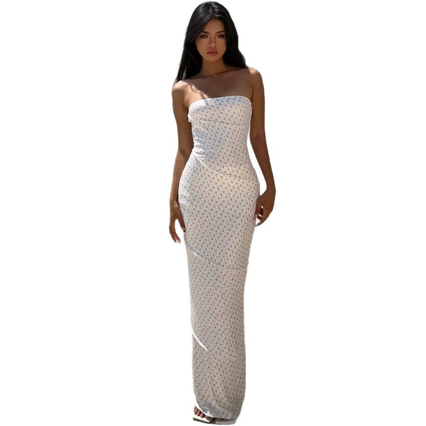 Damen Maxikleid mit floralem Muster und elegantem Bandeau-Ausschnitt Drune