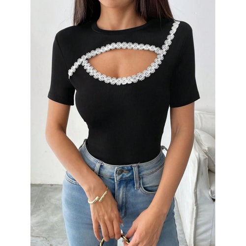Damen Figurbetontes Bodysuit mit feinem Spitzenbesatz Drune