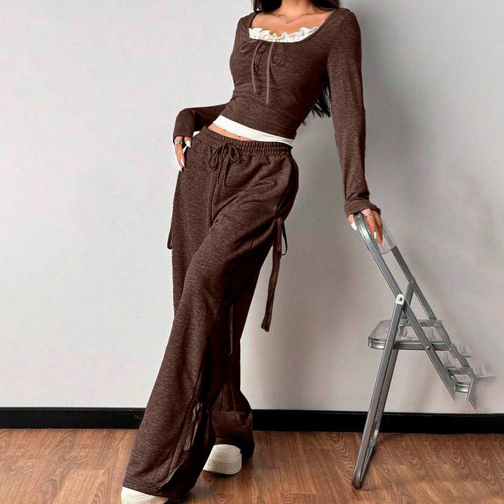 Damen Casual Lounge-Set mit modischen Rüschendetails Drune