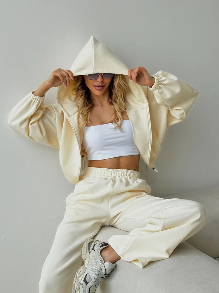 Damen Elegantes Sportliches Set mit Kapuze und weiter Hose Drune