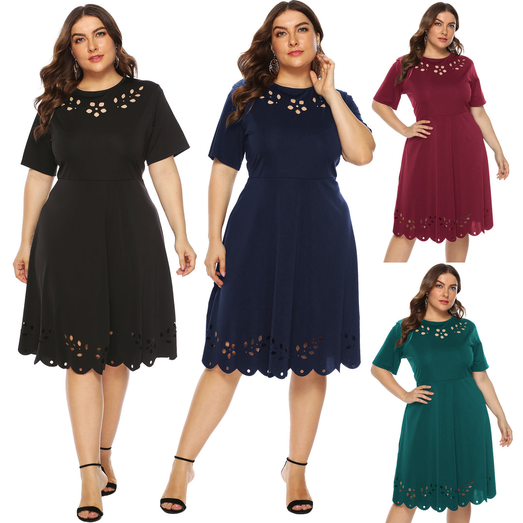 Damen elegantes Kleid mit Ausschnitt und Rüschensaum Drune