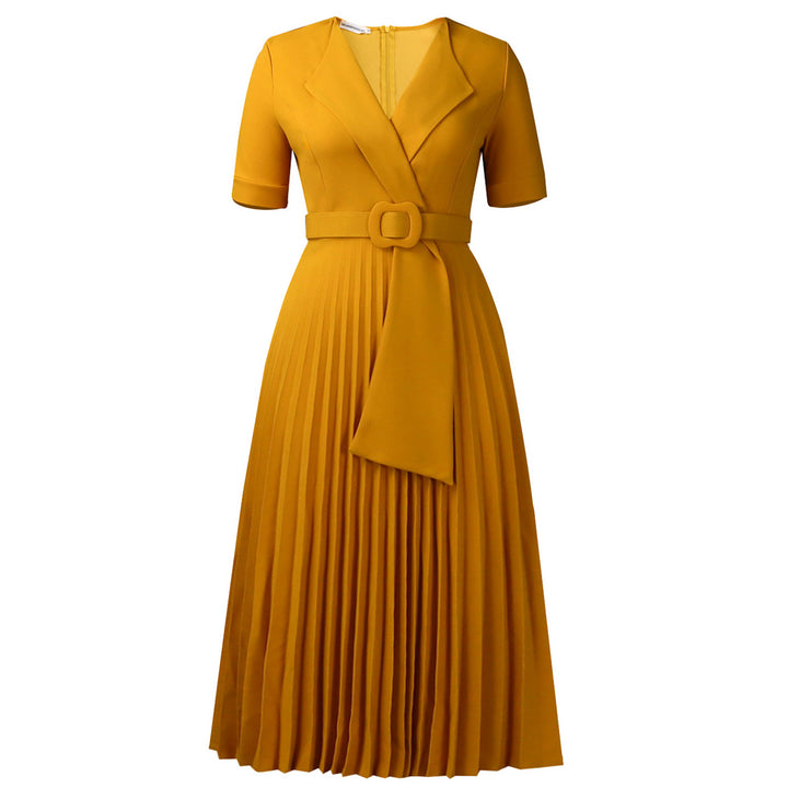 Damen Plissee Kleid mit tailliertem Blazer-Oberteil und abnehmbarem Gürtel Drune