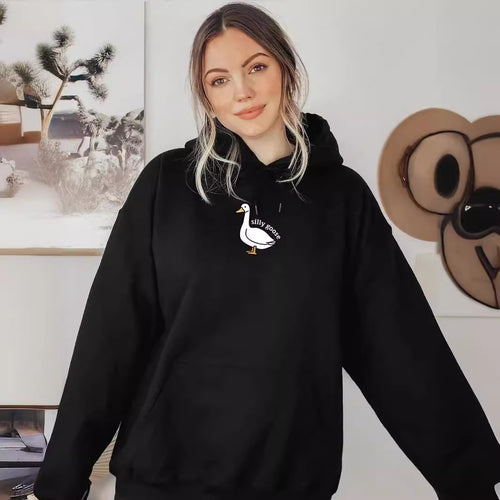 Damen Kapuzenpullover mit kreativem Gänsemotiv und weichem fleece innen Drune
