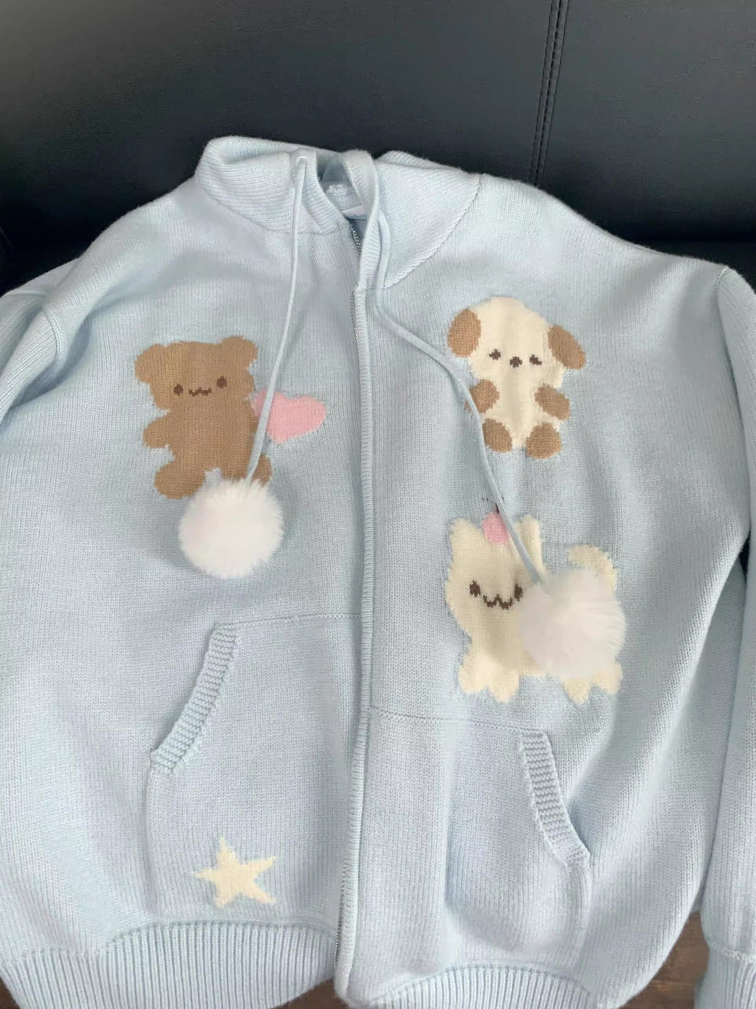 Damen Kapuzenjacke mit verspielten Tiermotiven und Pompoms Drune