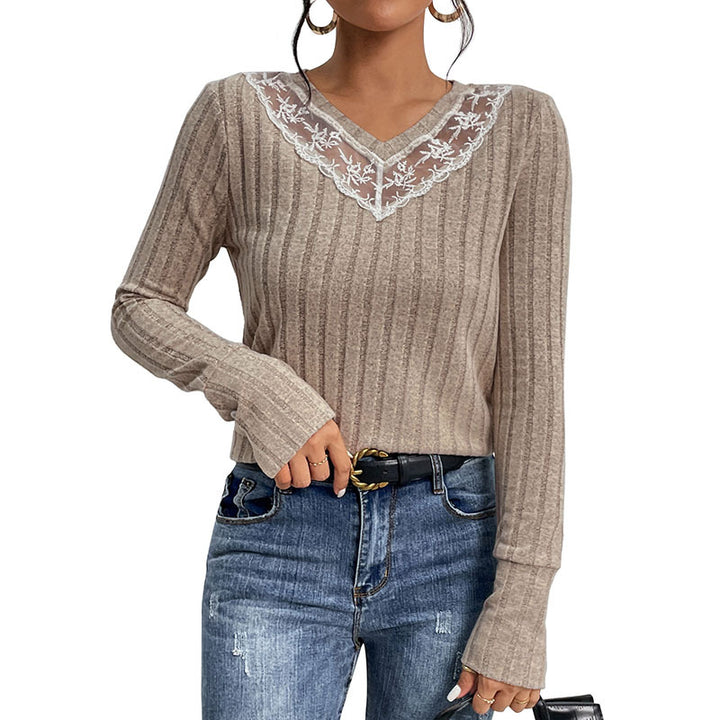 Damen Langarmshirt mit Spitzenakzenten und geripptem Design Drune