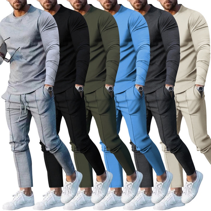 Herren nan athletisches Longsleeve- und Nahtdetail-Jogginghose-Set mit schlanker Passform Drune