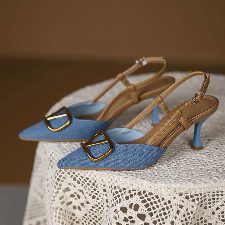Damen Slingback Pumps mit eleganter quadratischer Zehenpartie und hochwertigem Riemen Drune