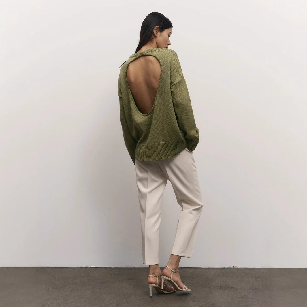 Damen lässiger Strickpullover mit innovativem Schnitt und weiten Ärmeln Drune