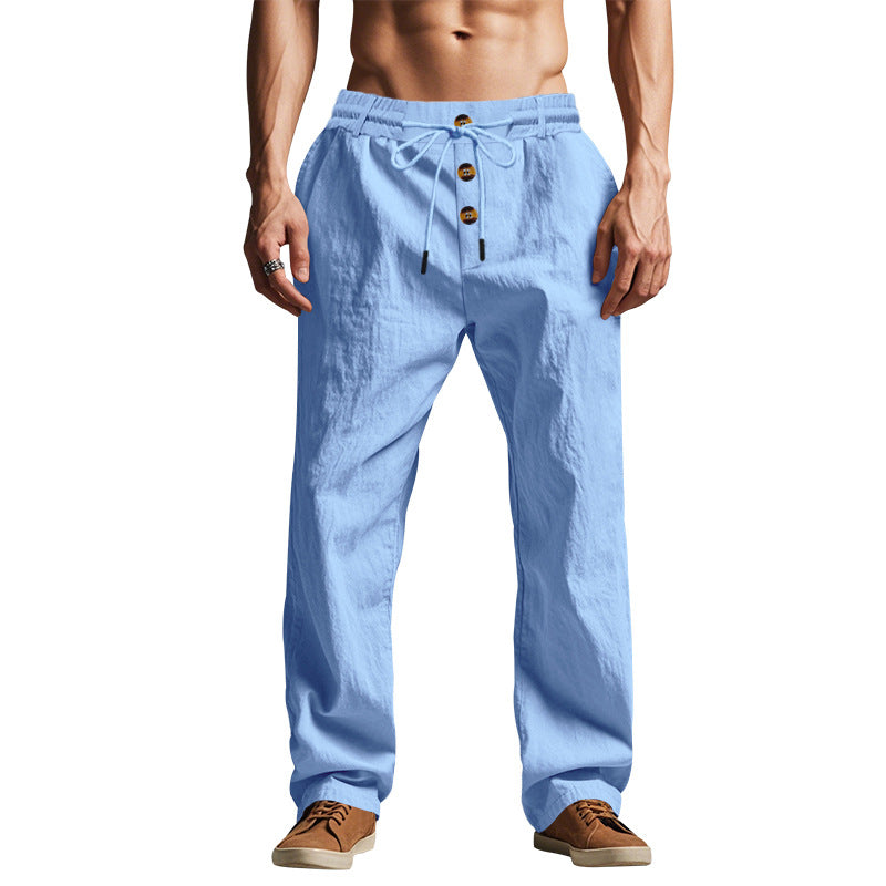 Herren nan Relaxhose im Leinenlook mit dekorativer Knopfleiste und Tunnelzugbund Drune