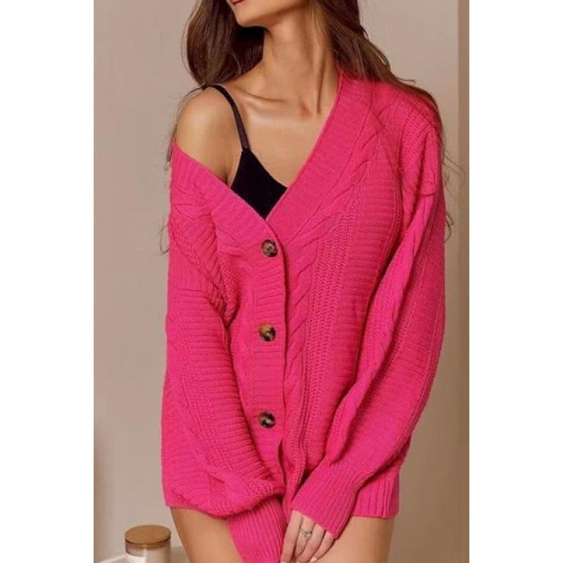 Damen Grobstrick-Cardigan mit großen Knöpfen und voluminösen Ärmeln Drune