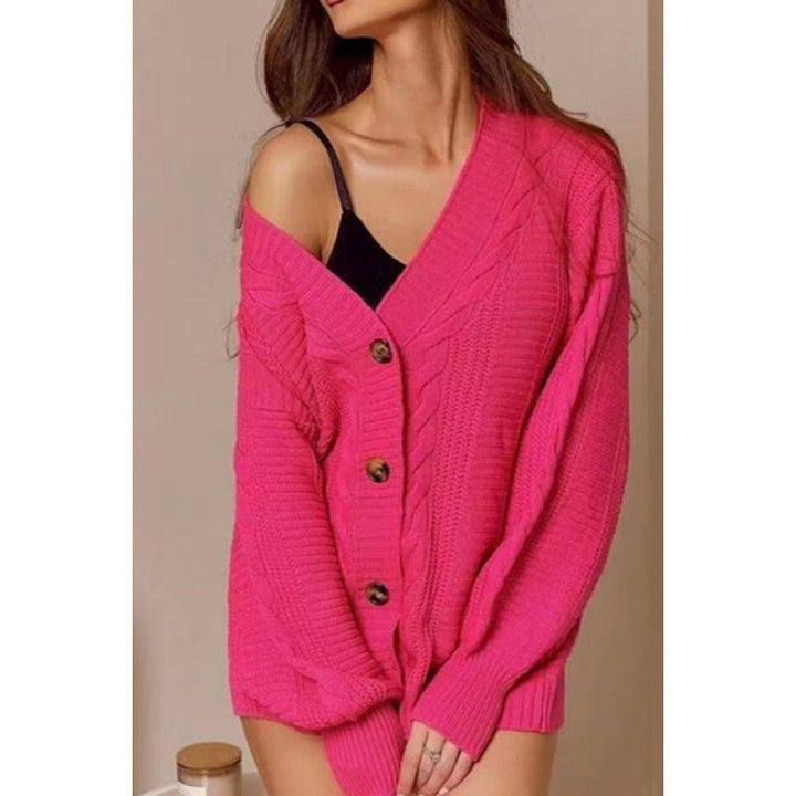 Damen Grobstrick-Cardigan mit großen Knöpfen und voluminösen Ärmeln Drune