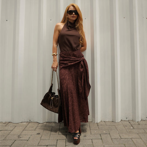 Damen Maxirock mit raffiniertem Wickeldesign und floralen Akzenten Drune