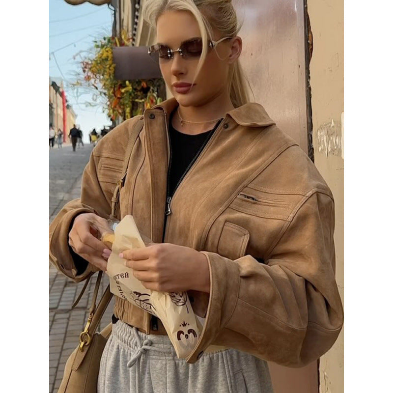 Damen Kunstleder-Windjacke mit tailliertem Schnitt und innovativen Details Drune