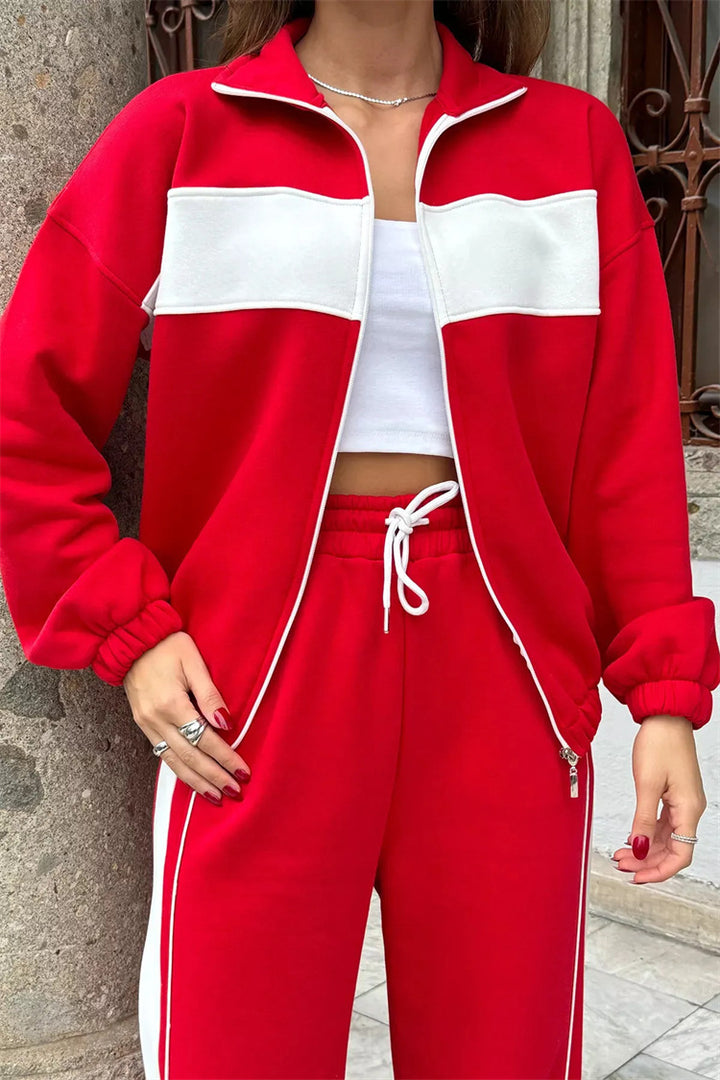 Damen Sportlicher Fleece-Loungewear-Anzug mit Reißverschluss Drune