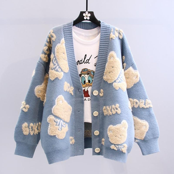 Damen Kuscheliger Cardigan mit Bärenmotiv Drune