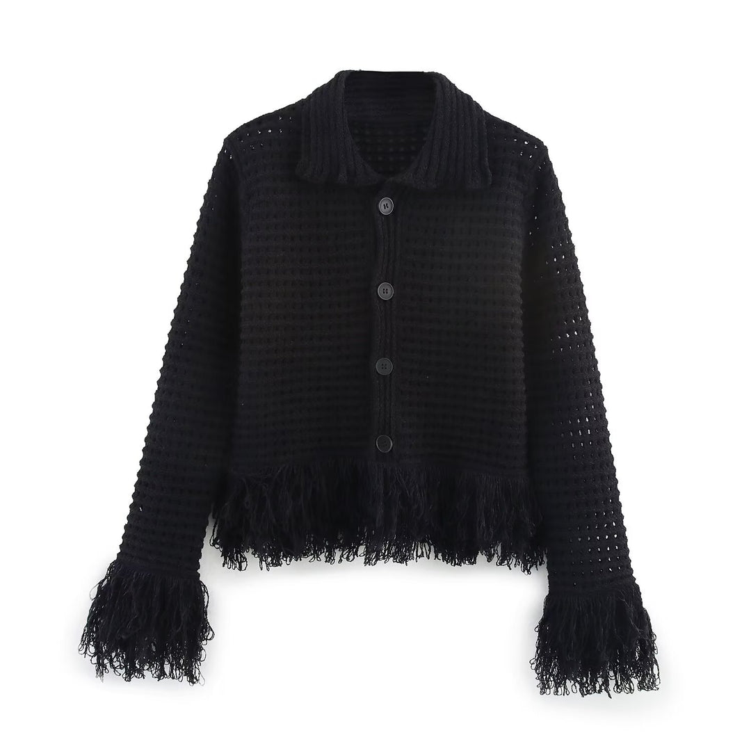 Damen Grobstrickjacke mit Fransen Drune