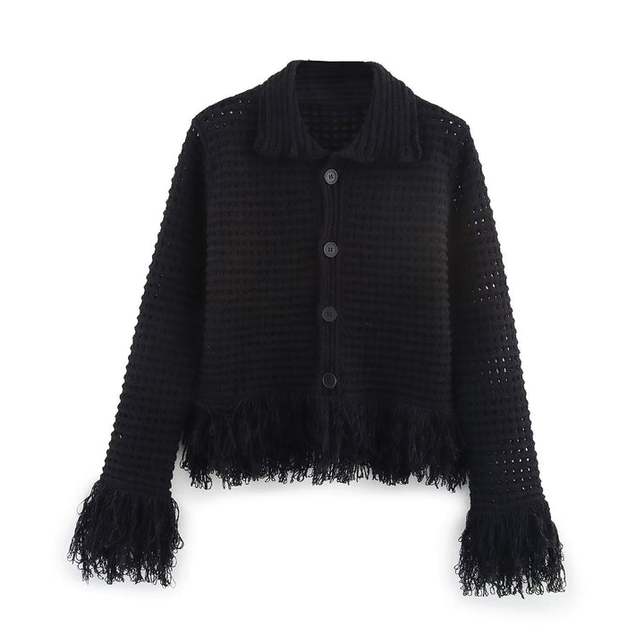 Damen Grobstrickjacke mit Fransen Drune