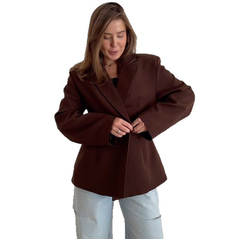 Damen eleganter Oversize-Blazer mit doppelter Knopfleiste Drune