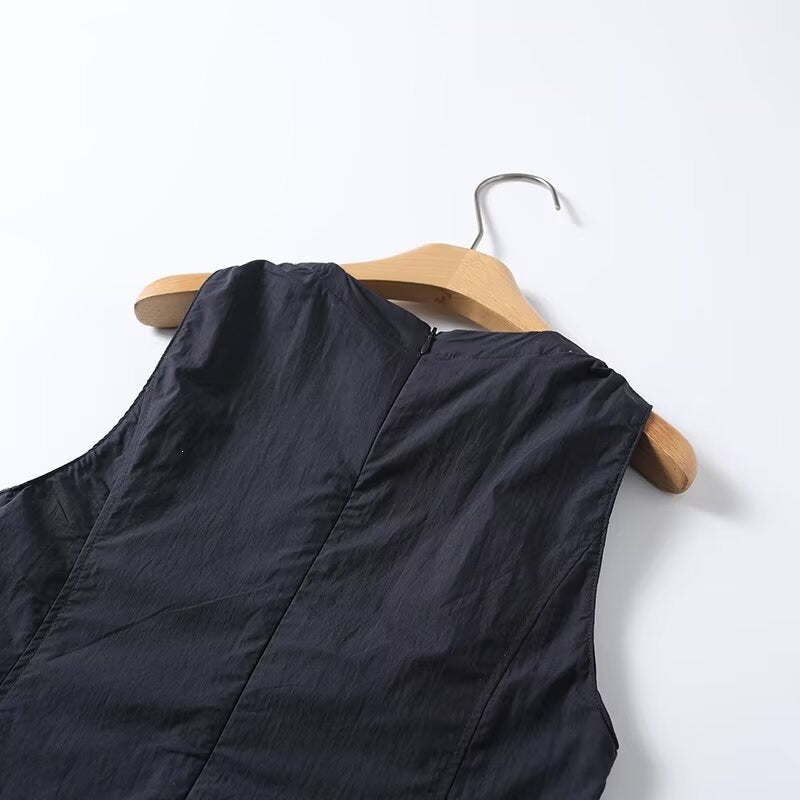 Damen luftiges Maxi-Kleid mit Spaghetti-Trägern und voluminösem Saum Drune