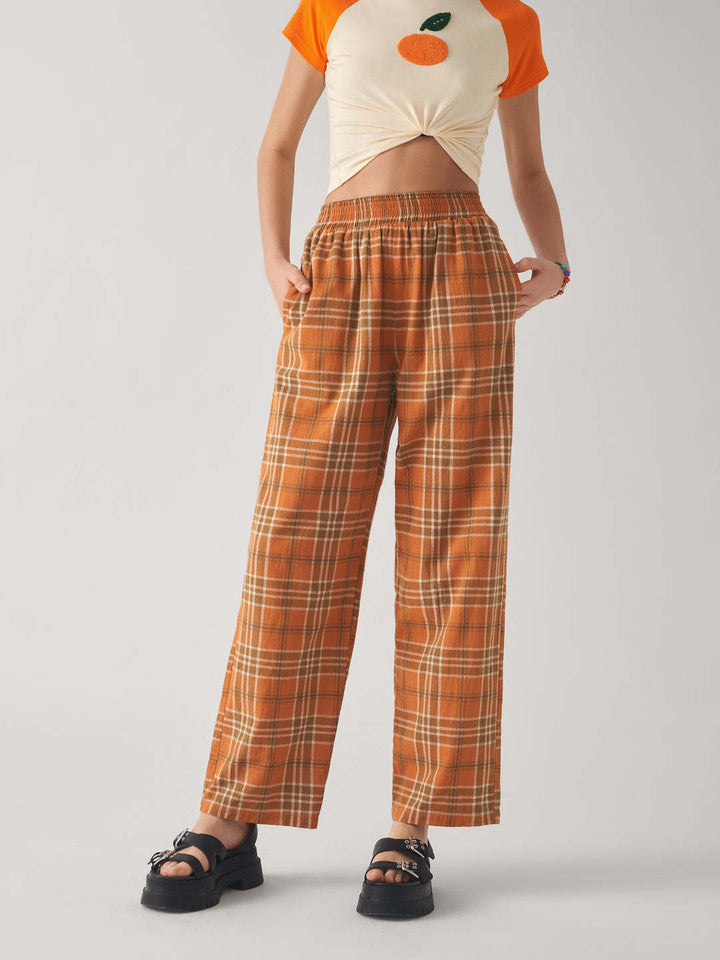 Damen lässige Karottenhose mit elastischem Bund und Karo-Muster Drune