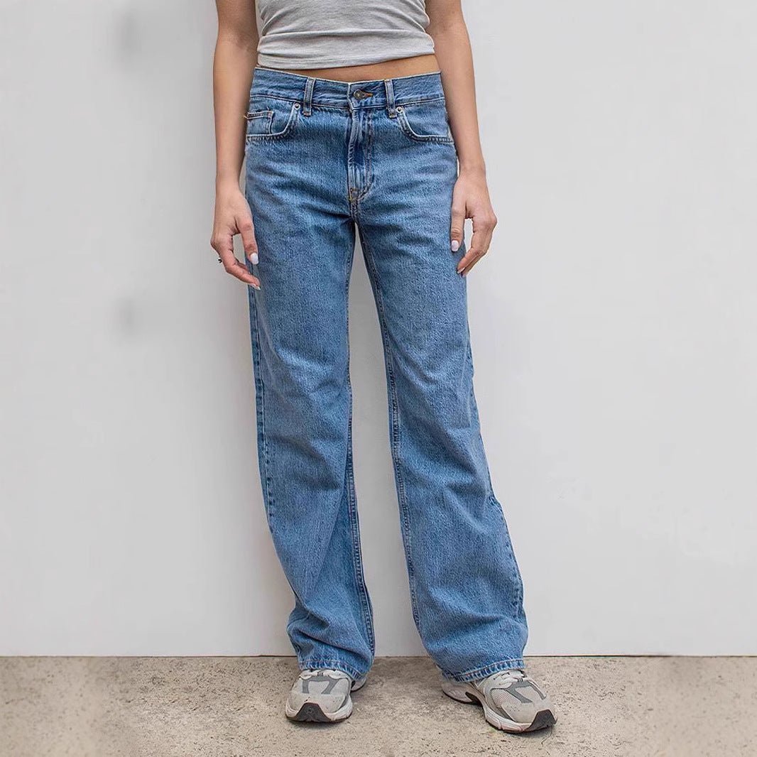 Damen weite Jeans mit lässigem Schnitt und ausgefranstem Saum Drune