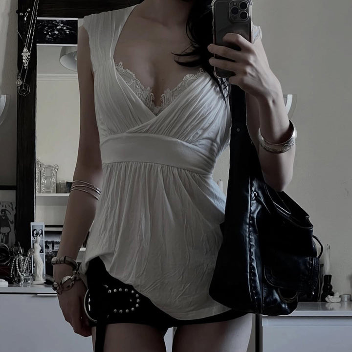 Damenkleid mit raffinierter Spitzenapplikation und weich fließendem Stoff Drune