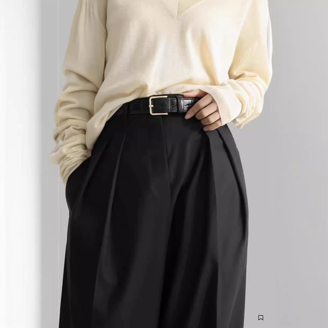 Damen elegante, weit geschnittene Anzughose mit hohen Bund Drune