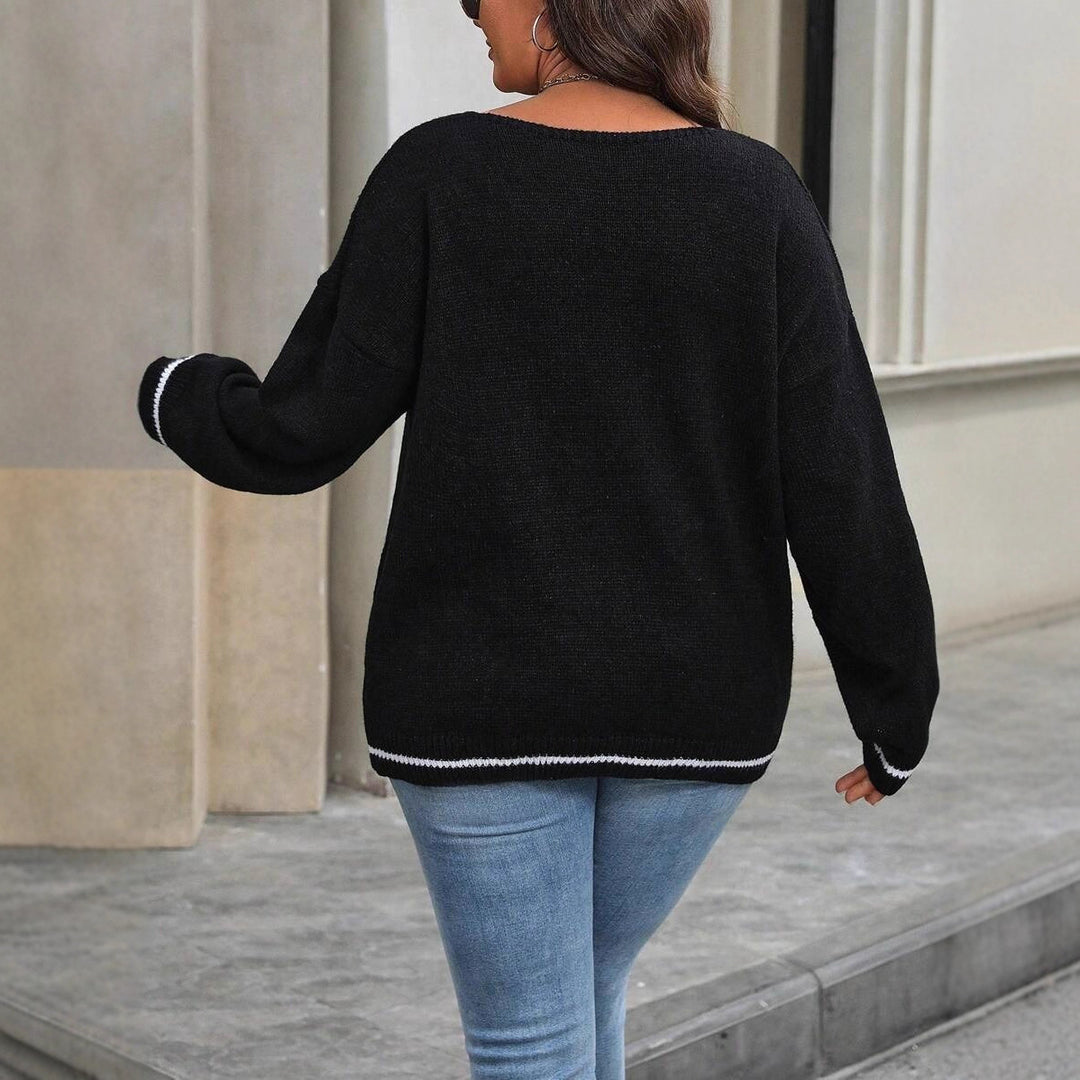 Damen Strickpullover mit Ghost-Motiv und V-Ausschnitt Drune