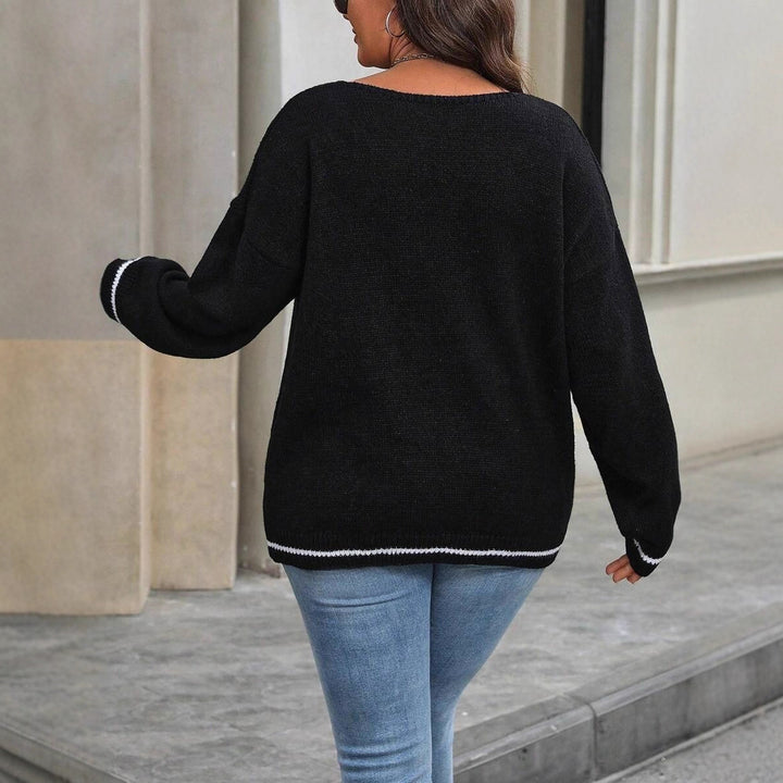 Damen Strickpullover mit Ghost-Motiv und V-Ausschnitt Drune