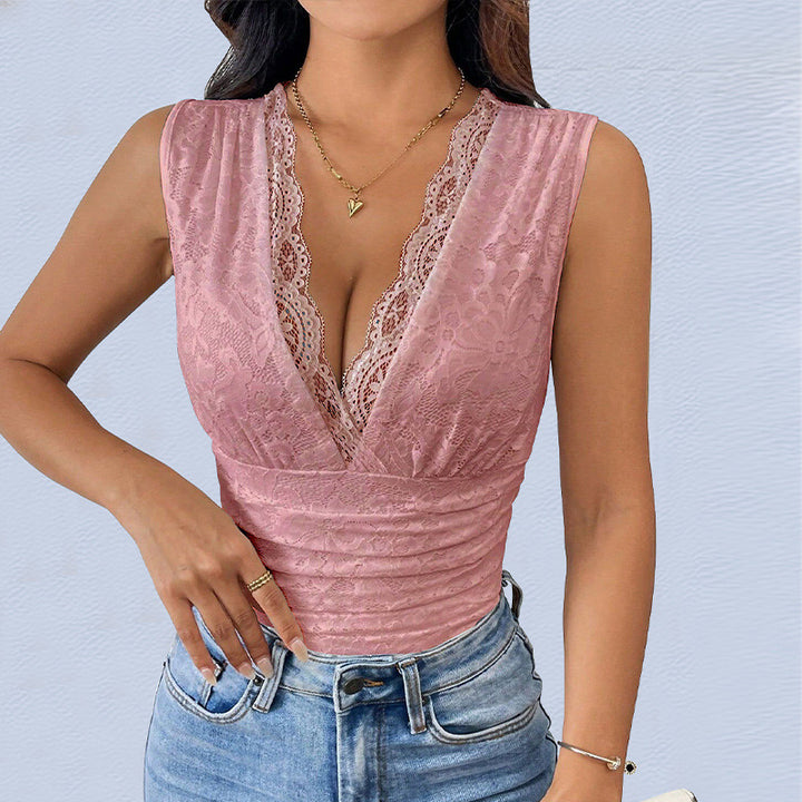 Damen Spitzenbody mit raffiniertem V-Ausschnitt und figurformenden Details Drune
