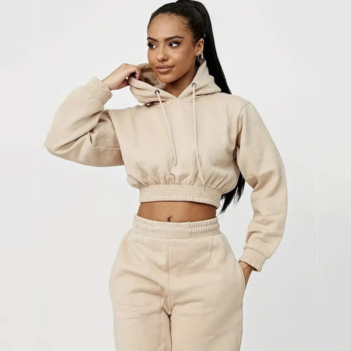 Damen cropped Sweat-Anzug mit Kordelzug und elastischem Bund Drune