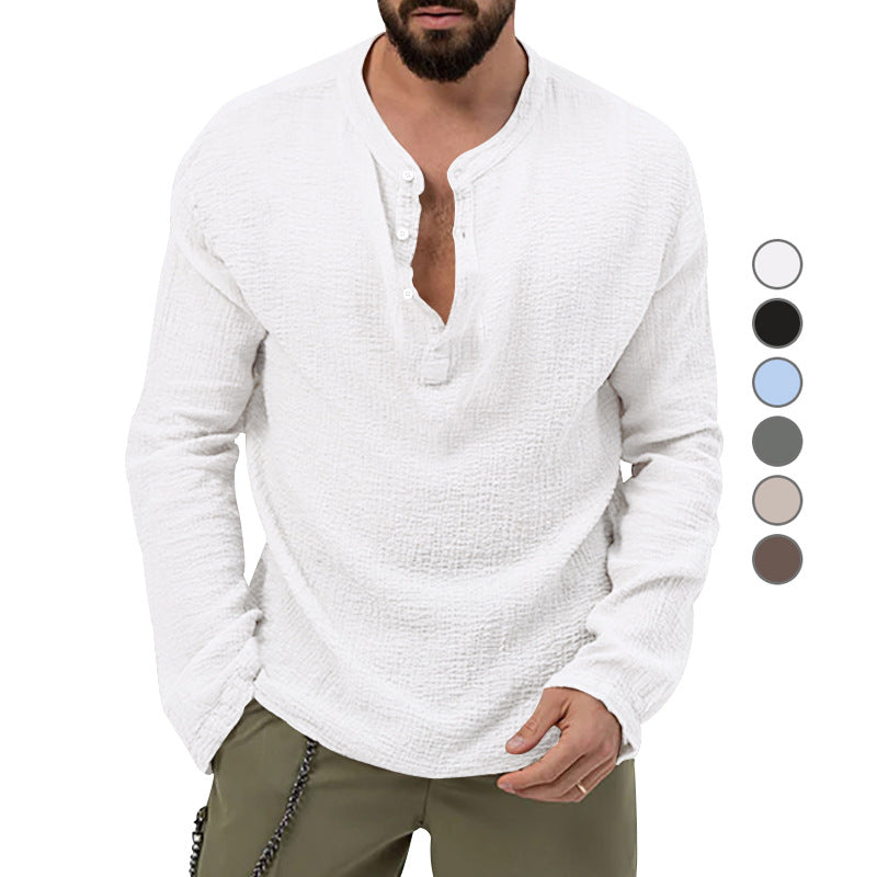 Herren nan entspanntes Henley-Set aus leichter Baumwoll-Gauze mit Kordelbundhose Drune