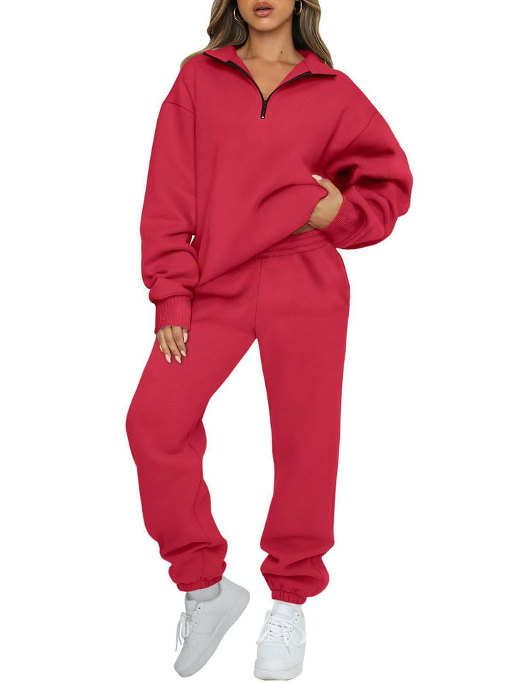 Damen nan lässiges Halbzip-Lounge-Set mit oversized Sweatshirt und taillenhoher Jogginghose Drune