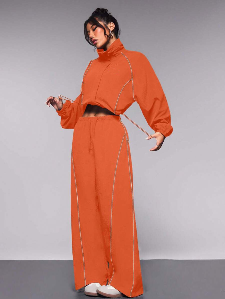 Damen sportlicher Loungewear-Trainingsanzug mit Rüschendetails Drune