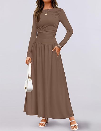 Damen Maxikleid mit langem Arm und praktischem Taschen-Design Drune