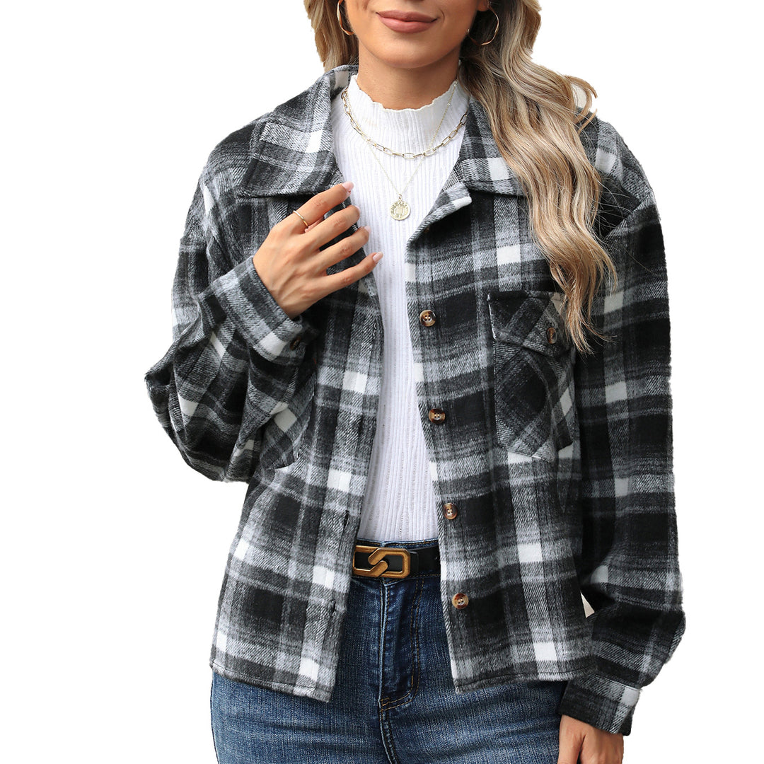 Damen Karierte Flanell Hemdjacke mit lässigem Schnitt und praktischen Taschen Drune