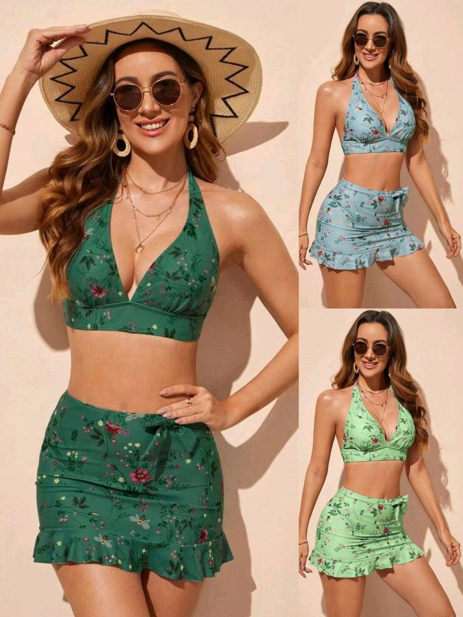 Damen Bikini-Set mit modischem Oberteil und gerafftem Rock Drune