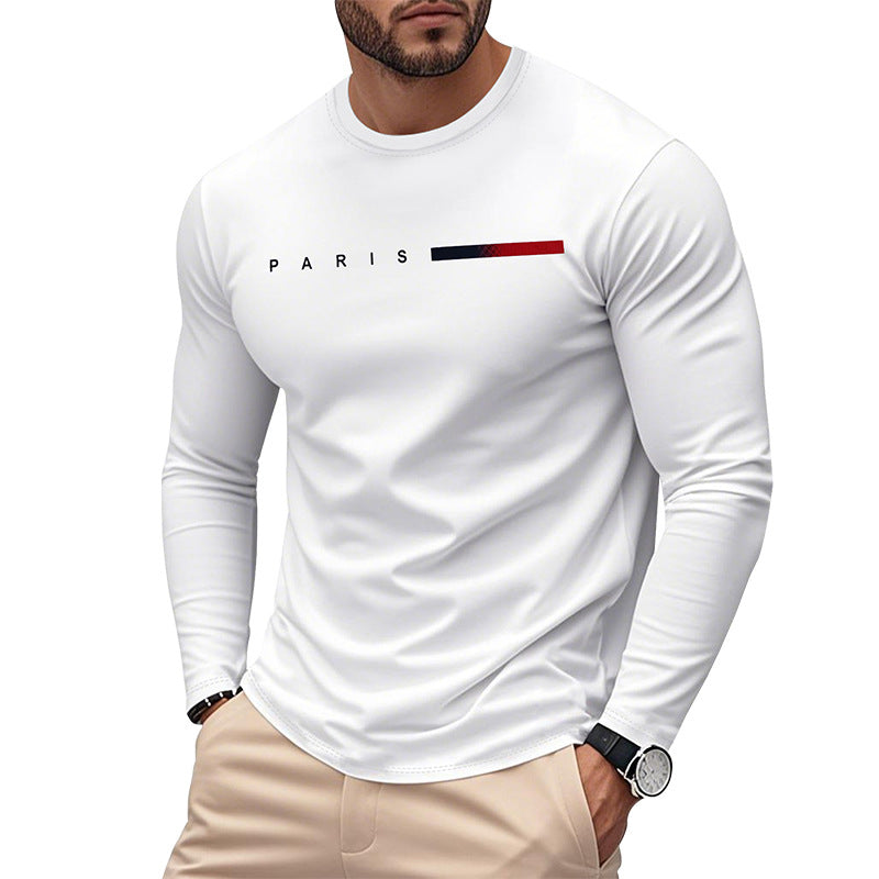 Herren Langarm T-Shirt mit modernem Paris-Druck und elastischem Saum Drune