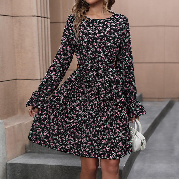Damen Blumenkleid mit lässigem Wickeldesign und voluminösen Ärmeln Drune