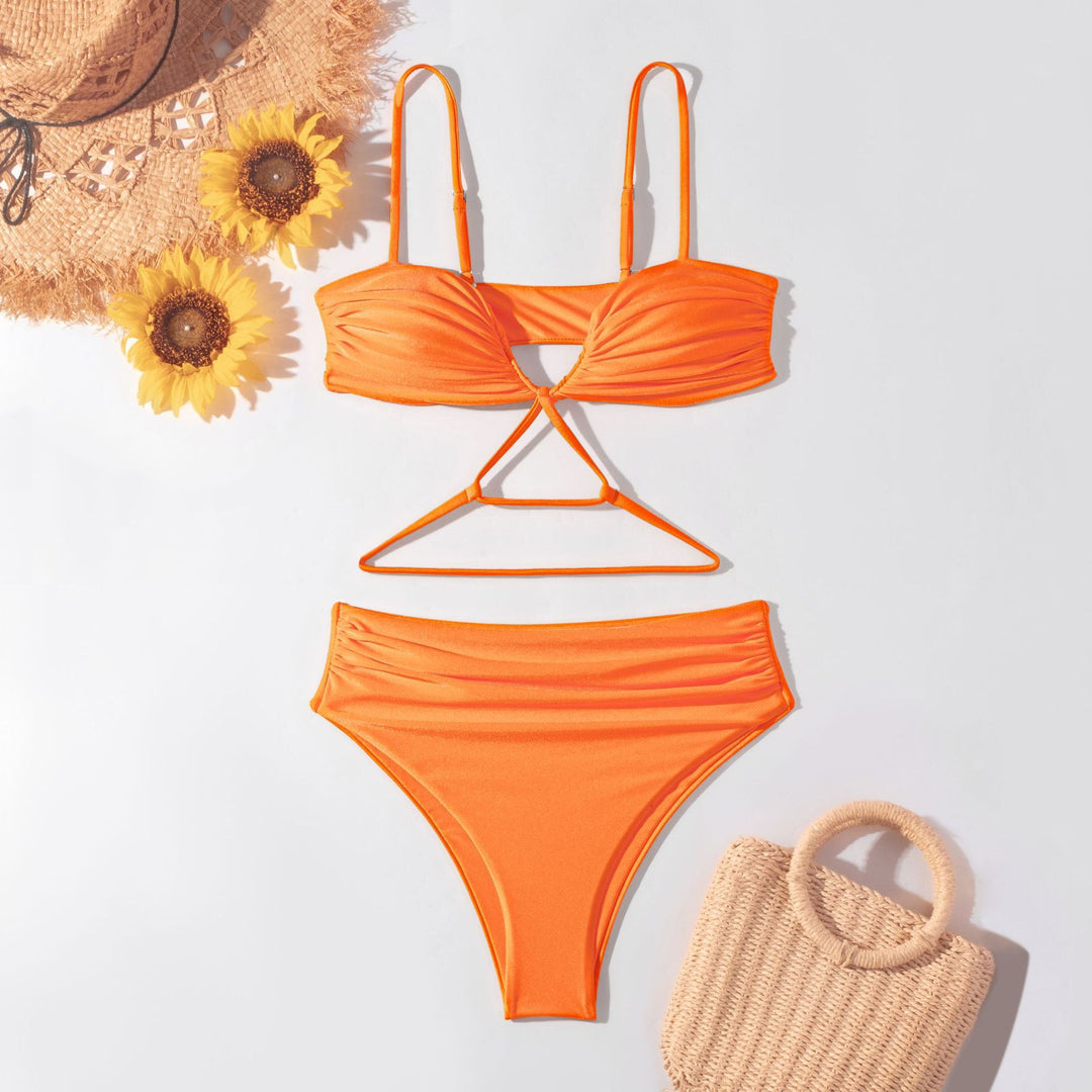 Damen Hochgeschnittener Bikini mit Raffungen und kreativen Schnürdetails Drune