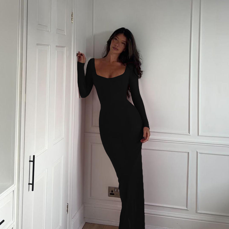 Damen transparentes Maxikleid mit figurformendem Schnitt Drune