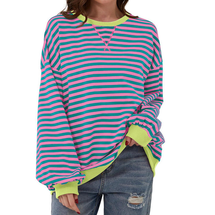 Damen Cozy Übergroßer Gestreifter Pullover Sweatshirt Drune