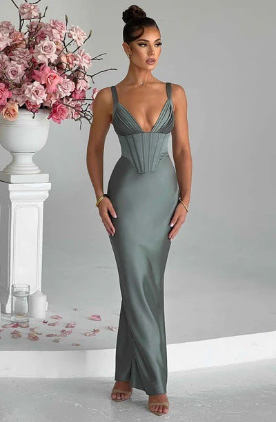 Damen Elegantes Abendkleid mit tailliertem Oberteil und schmalen Trägern Drune