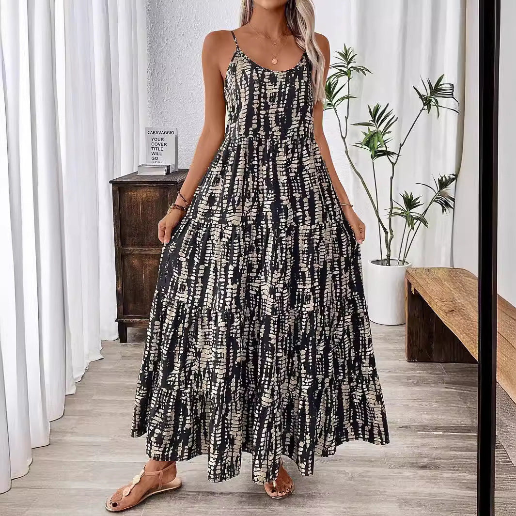 Damen Maxikleid mit leichtem Schnitt und farbenfrohem Druck Drune
