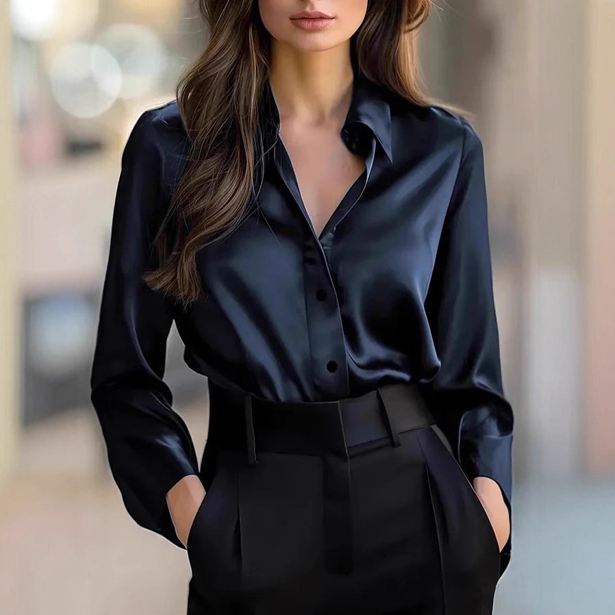 Damen Elegante Satinbluse mit klassischem Schnitt und dezentem Glanz Drune